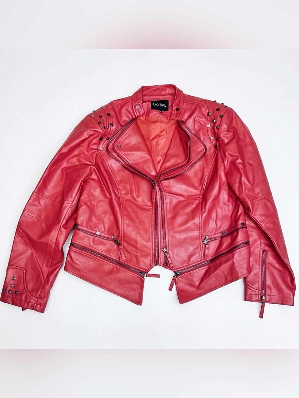 Red Faux Leather Moto Jacket - Red